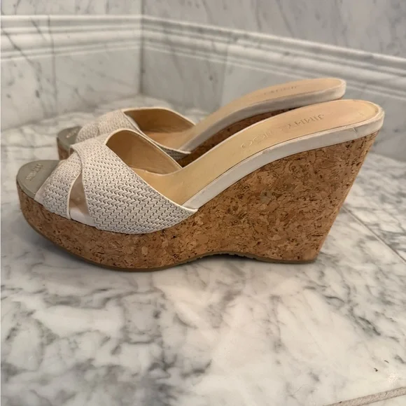 Jimmy Choo White Cross Strap Cork Wedge Sandals Size 38 - Picture 2 of 4